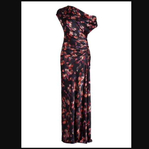 A.L.C. Poppy Abstract Stretch-Silk Ruched Gown, Women's Size 2 - Navy Multi - Picture 1 of 10